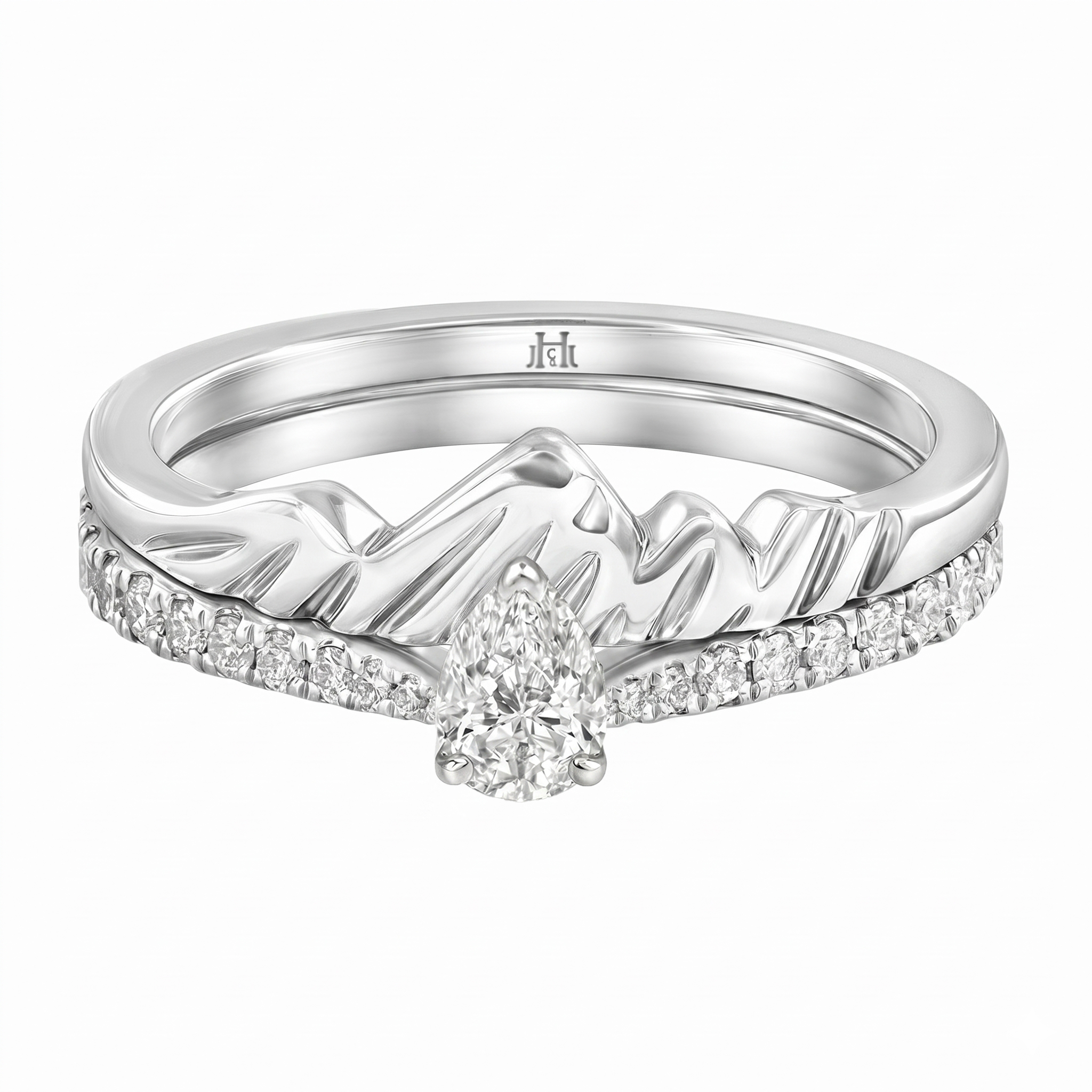 Le PeTeton Pear Diamond Solitaire Engagement Dúo Stack Rings with Pavé Set in 18K Gold - Jackson Hole Jewelry Company