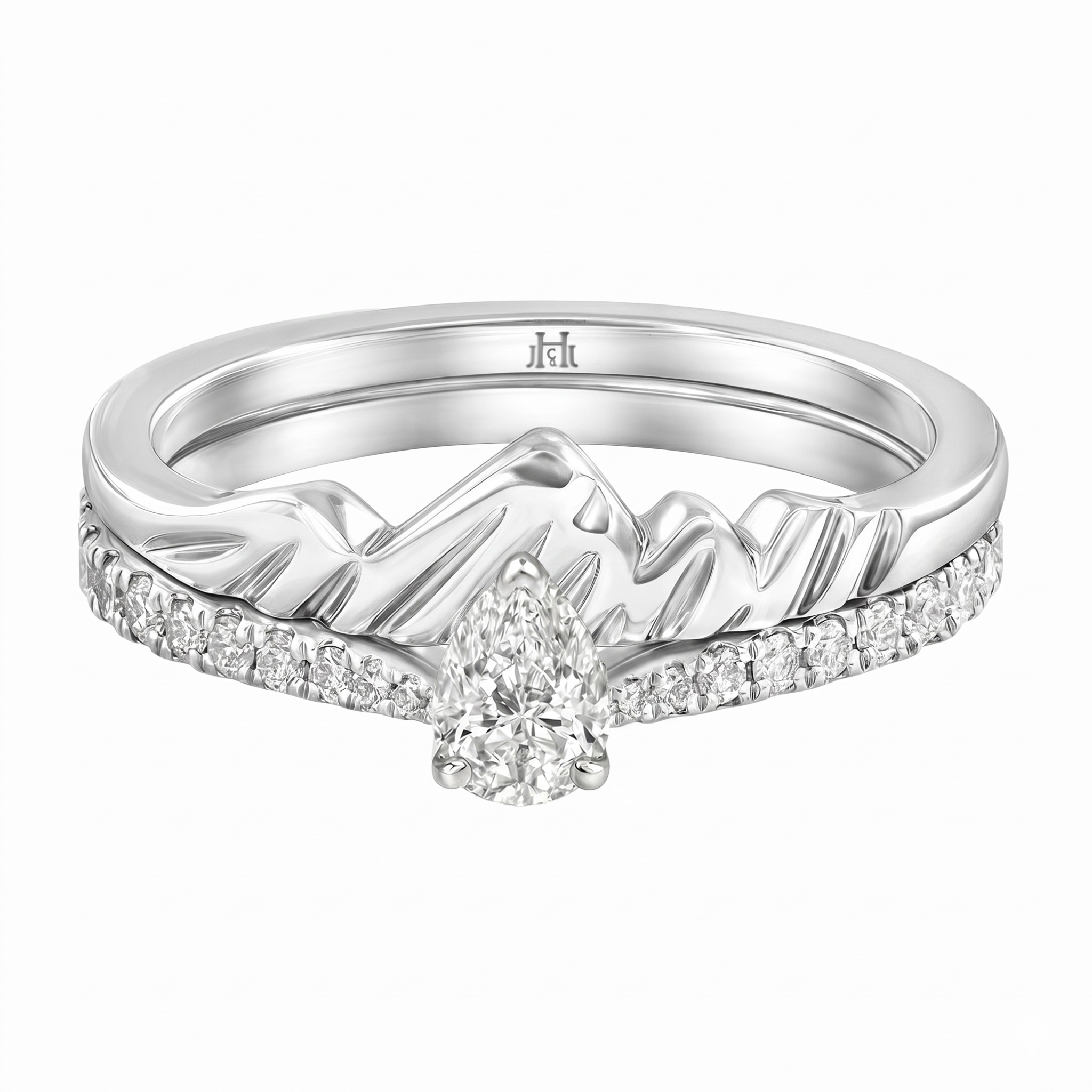 Le PeTeton Pear Diamond Solitaire Engagement Dúo Stack Rings with Pavé Set in 18K Gold - Jackson Hole Jewelry Company