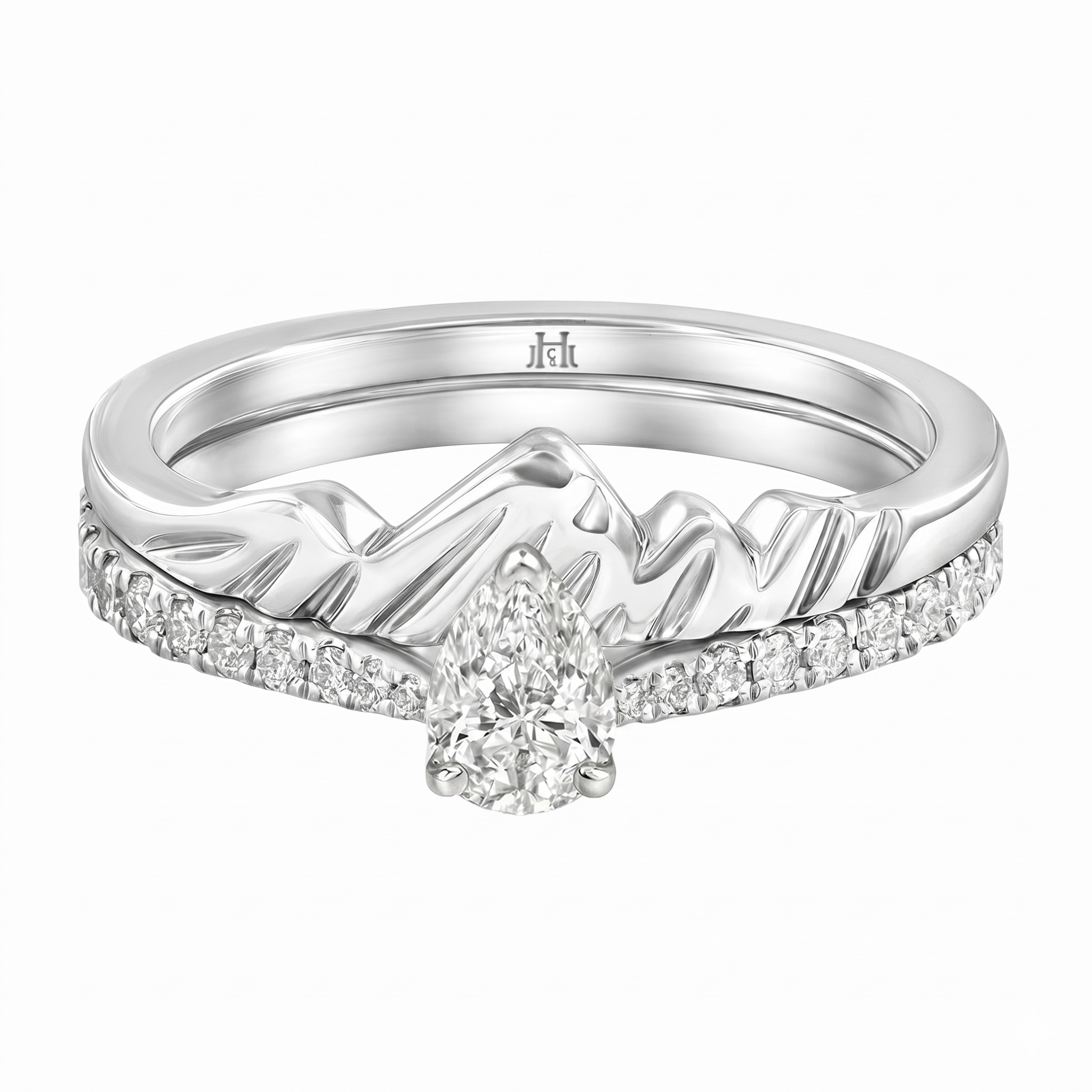 Le PeTeton Pear Diamond Solitaire Engagement Dúo Stack Rings with Pavé Set in 18K Gold - Jackson Hole Jewelry Company