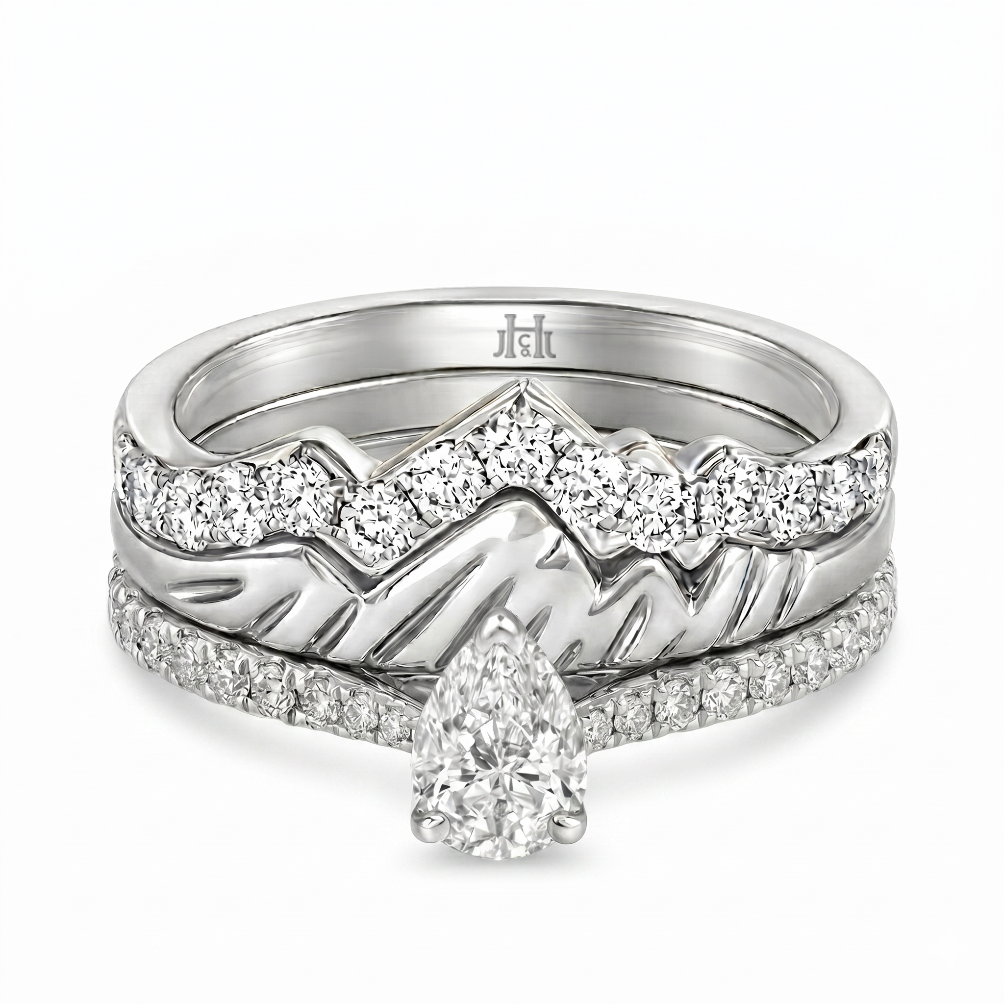 Le PeTeton Pear Diamond Solitaire Engagement Trio Stack Rings with Pavé Set in 18K Gold (Copy) - Jackson Hole Jewelry Company