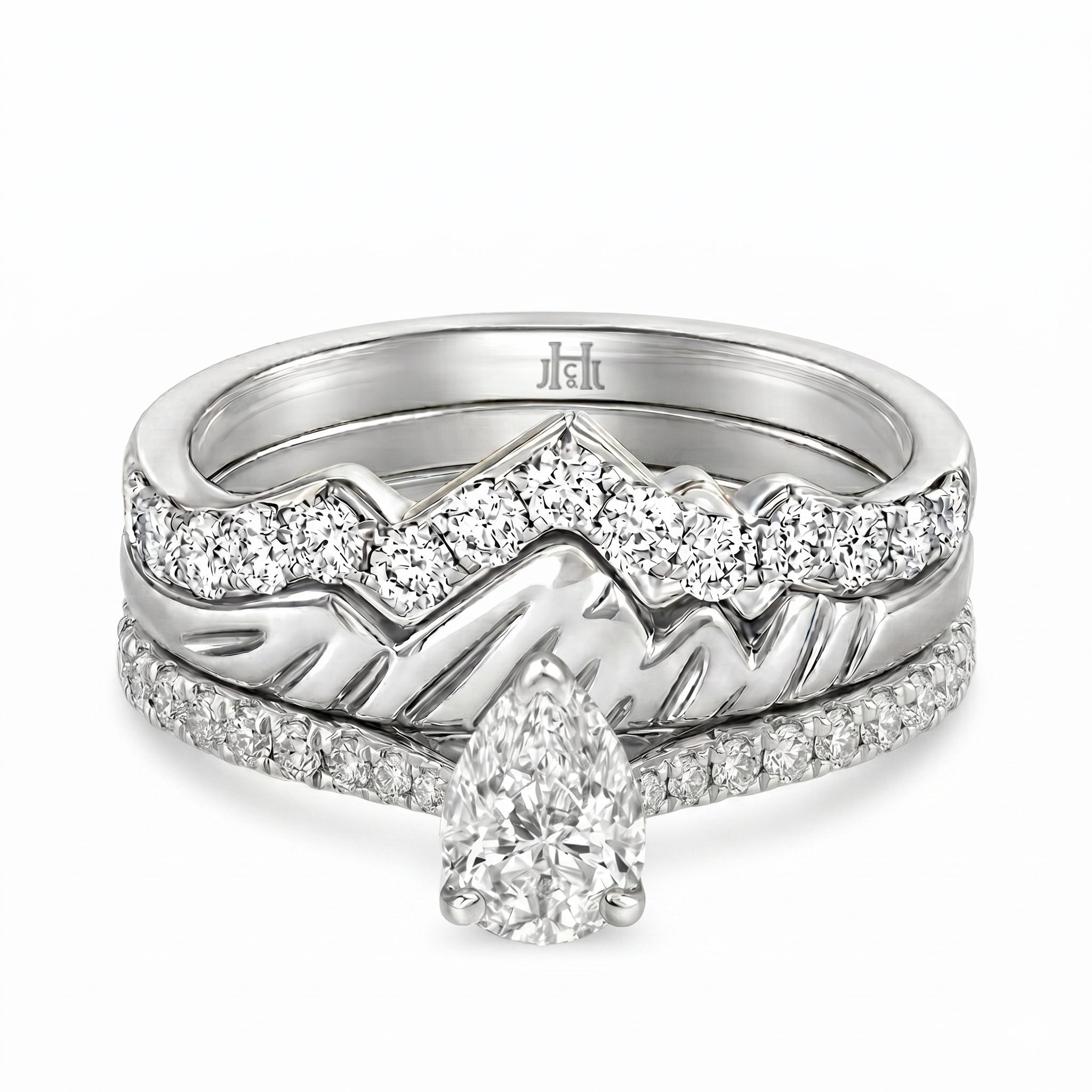 Le PeTeton Pear Diamond Solitaire Engagement Trio Stack Rings with Pavé Set in 18K Gold (Copy) - Jackson Hole Jewelry Company