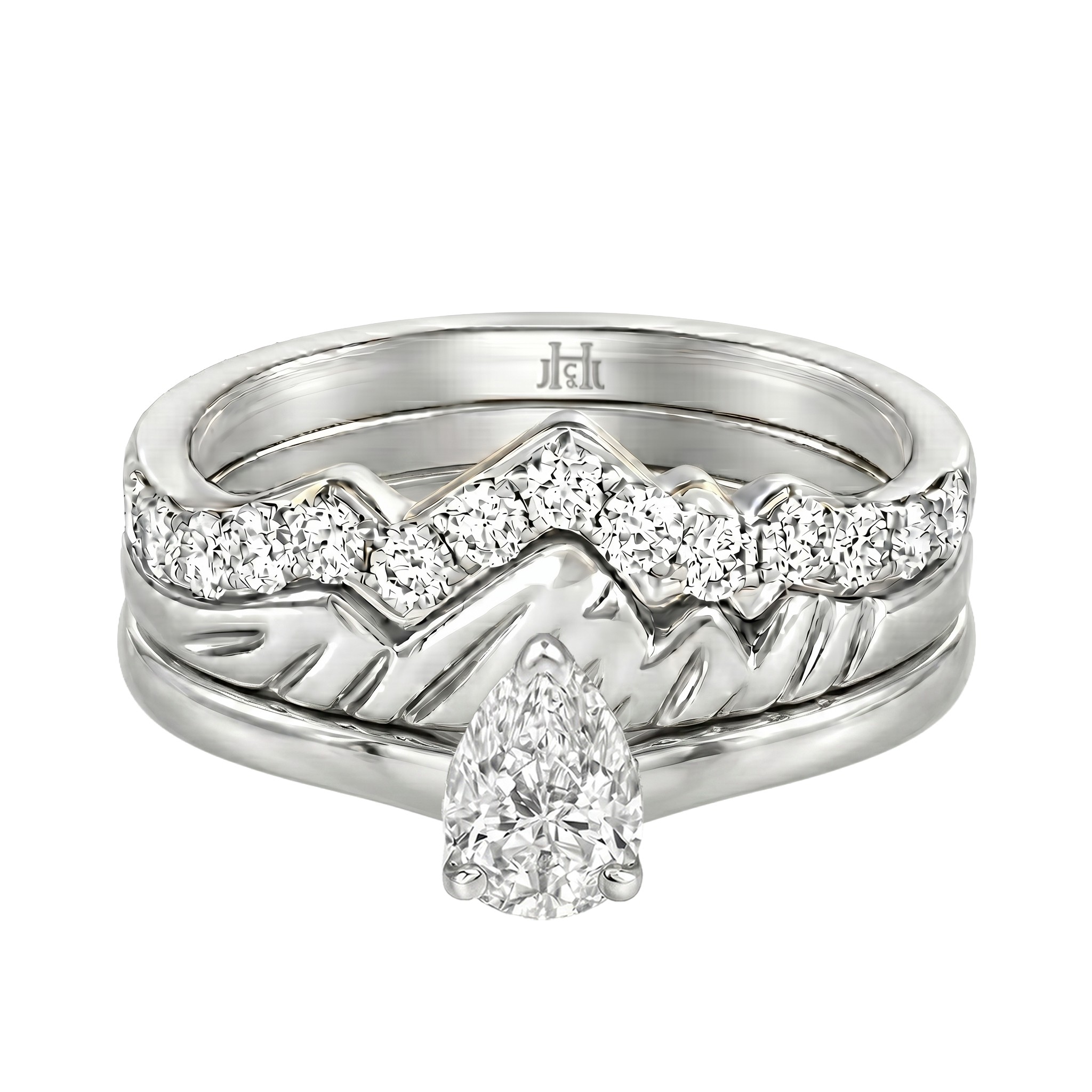 Le PeTeton Pear Shape Cut Diamond Solitaire Engagement Trio Stack Rings in 18K Gold - Jackson Hole Jewelry Company