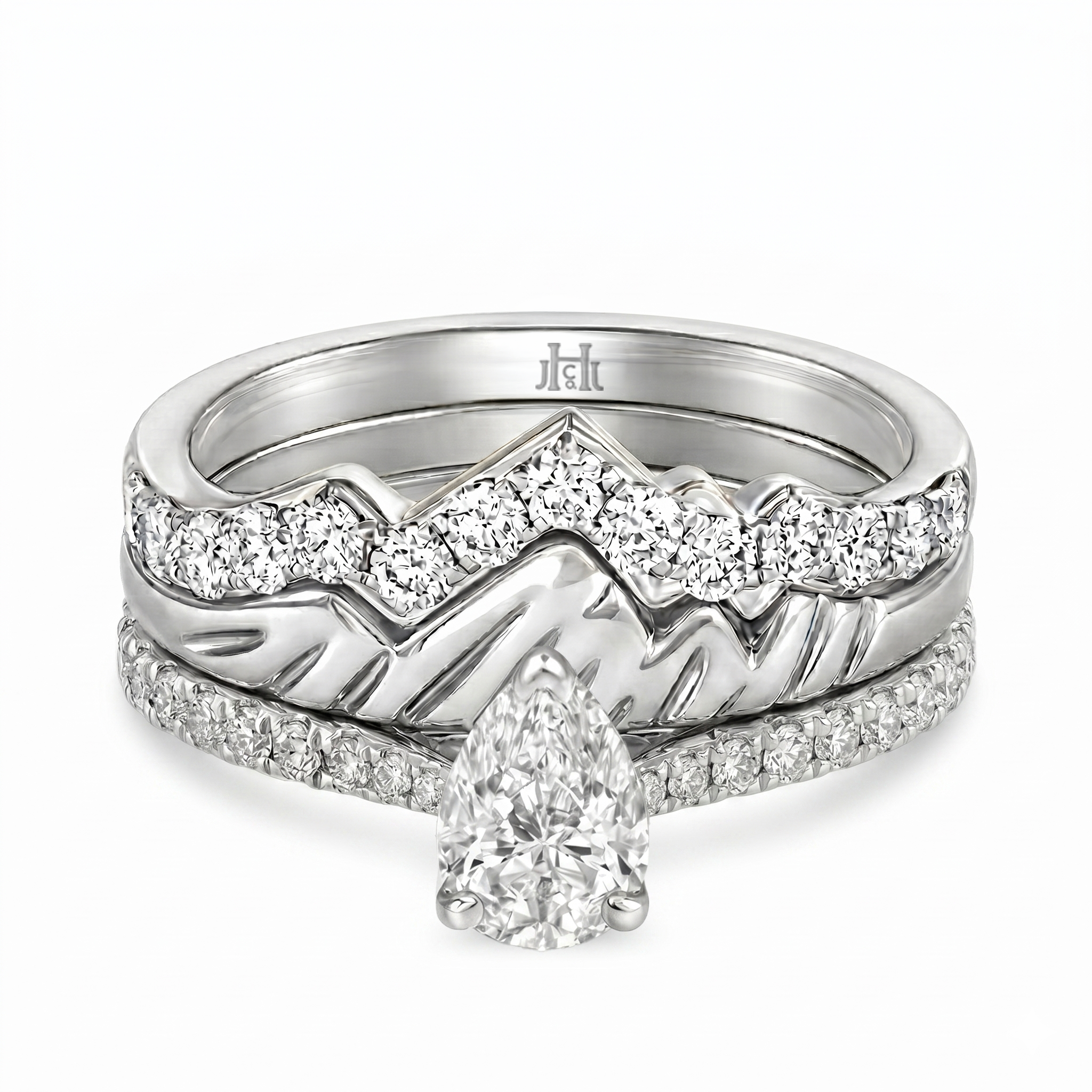 Le PeTeton Pear Diamond Solitaire Engagement Trio Stack Rings with Pavé Set in 18K Gold (Copy) - Jackson Hole Jewelry Company