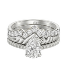 Le Grande Teton Pear Shape Cut Diamond Solitaire Engagement Trio Stack Rings with Pavé Set in 18K Gold - Jackson Hole Jewelry Company