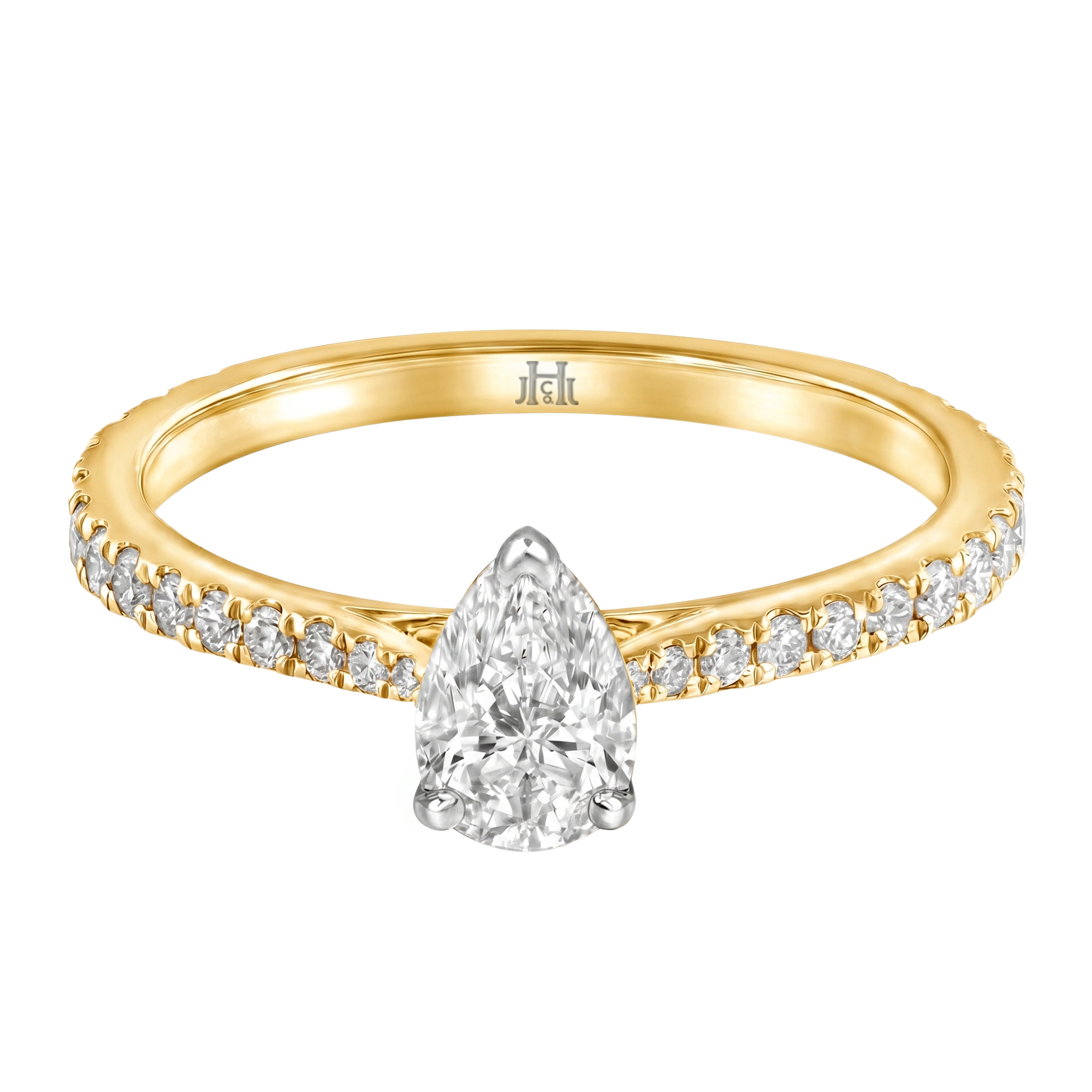 Le PeTeton Pear Diamond Solitaire Engagement Ring with Pavé Set in 18K Gold - Jackson Hole Jewelry Company