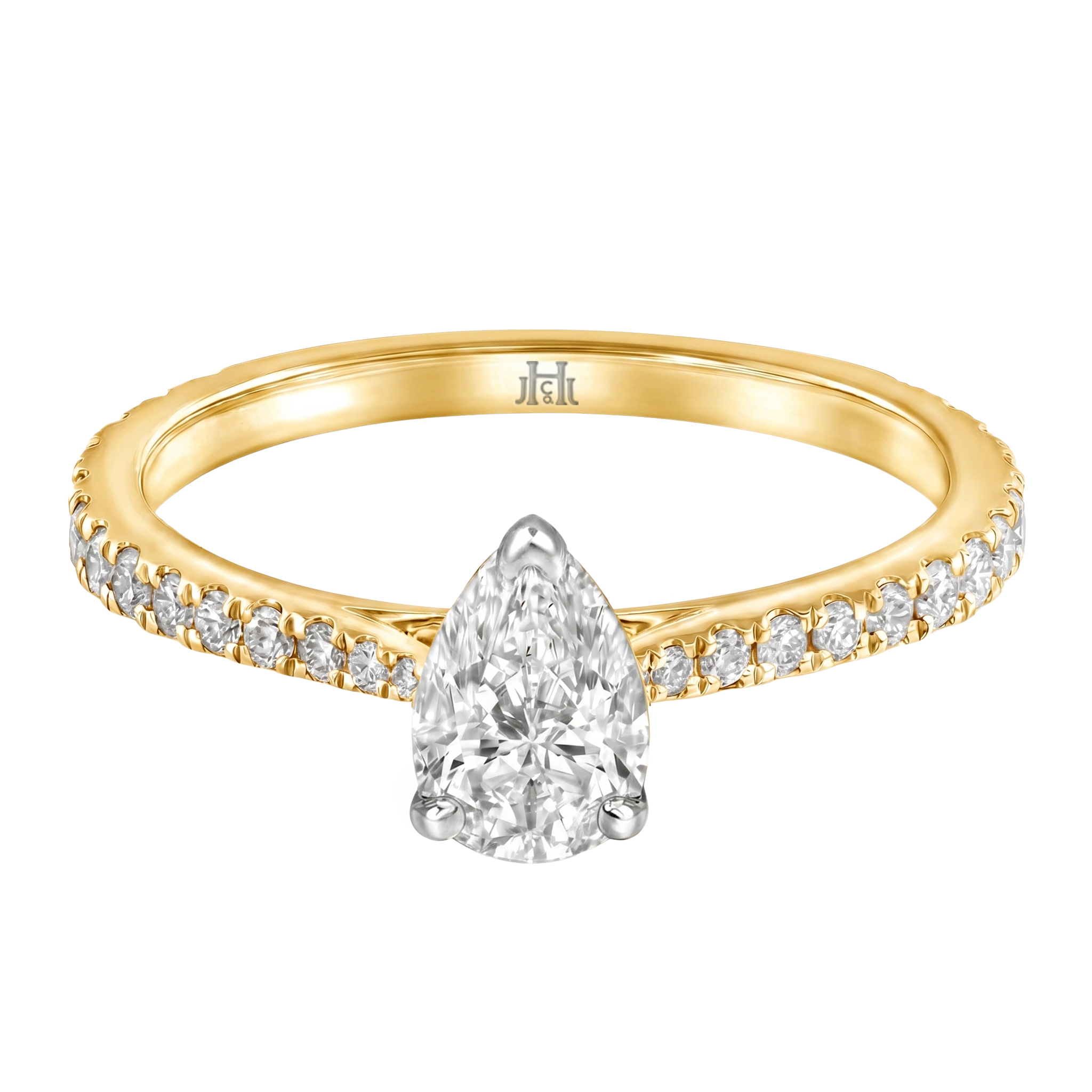Le PeTeton Pear Diamond Solitaire Engagement Ring with Pavé Set in 18K Gold - Jackson Hole Jewelry Company