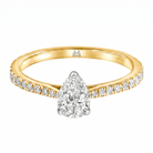 Le Grande Teton Pear Shape Cut Diamond Solitaire Engagement Ring with Pavé Set in 18K Gold - Jackson Hole Jewelry Company
