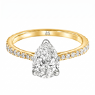 Le Grande Teton Pear Shape Cut Diamond Solitaire Engagement Ring with Pavé Set in 18K Gold - Jackson Hole Jewelry Company