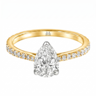 Le Grande Teton Pear Shape Cut Diamond Solitaire Engagement Ring with Pavé Set in 18K Gold - Jackson Hole Jewelry Company