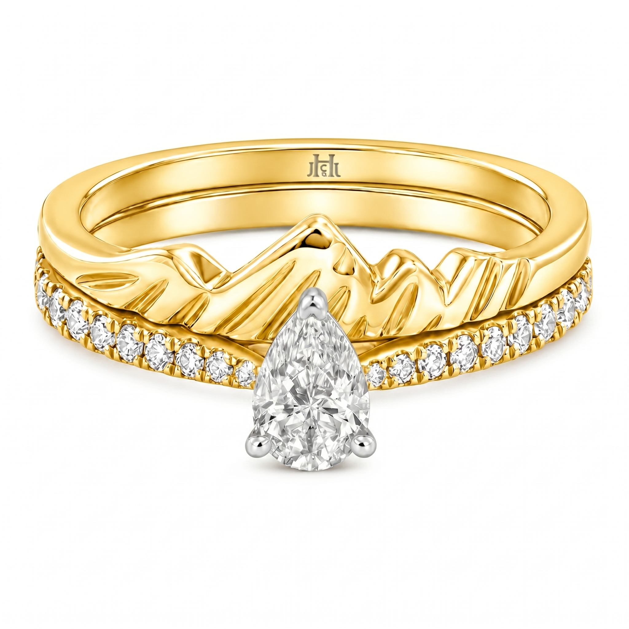 Le PeTeton Pear Diamond Solitaire Engagement Dúo Stack Rings with Pavé Set in 18K Gold - Jackson Hole Jewelry Company