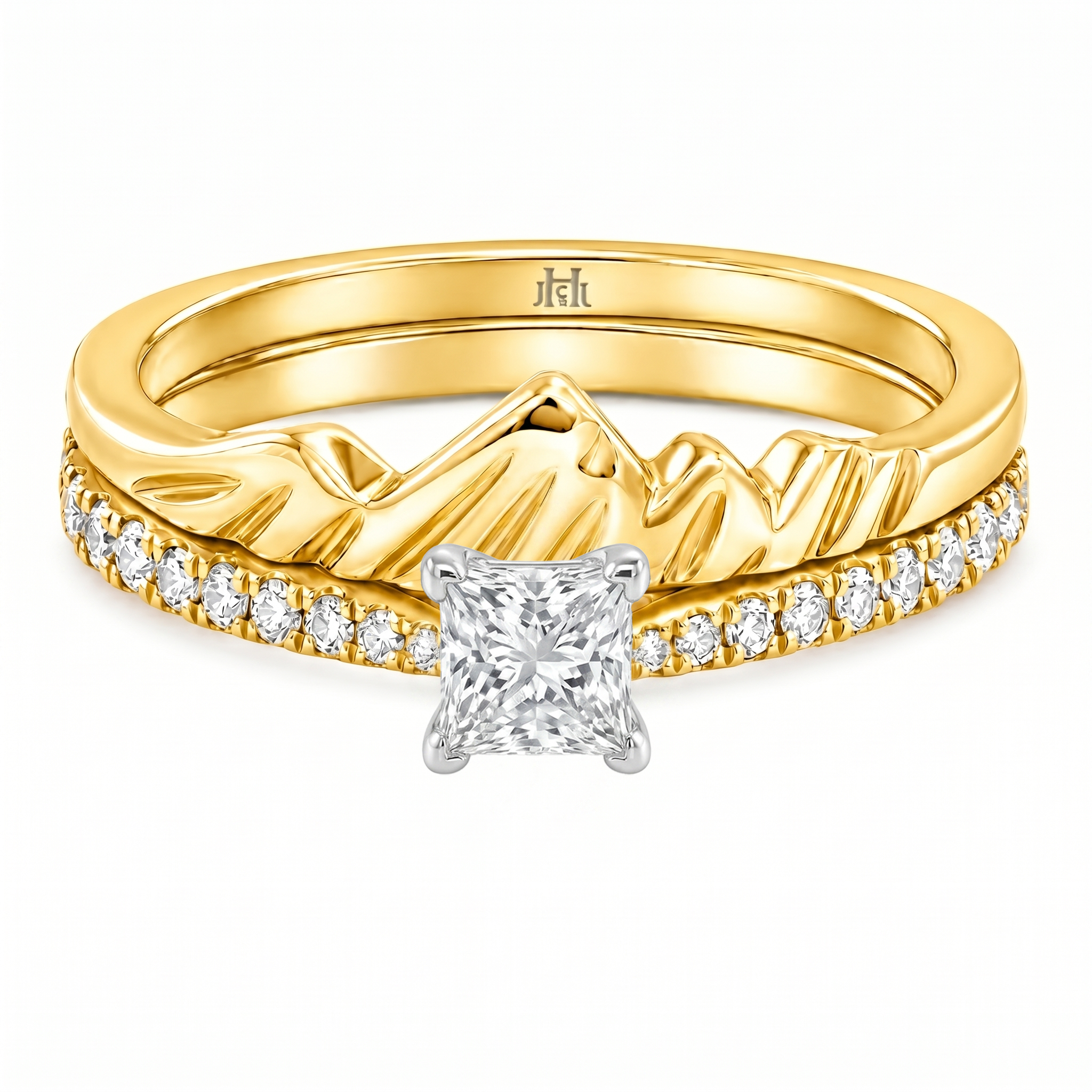 Le PeTeton Round French Cut Diamond Solitaire Engagement Dúo Stack Rings with Pavé Set in 18K Gold (Copy) - Jackson Hole Jewelry Company