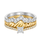 Le PeTeton Princess Cut Diamond Solitaire Engagement Trio Stack Rings with Pavé Set in 18K Gold - Jackson Hole Jewelry Company