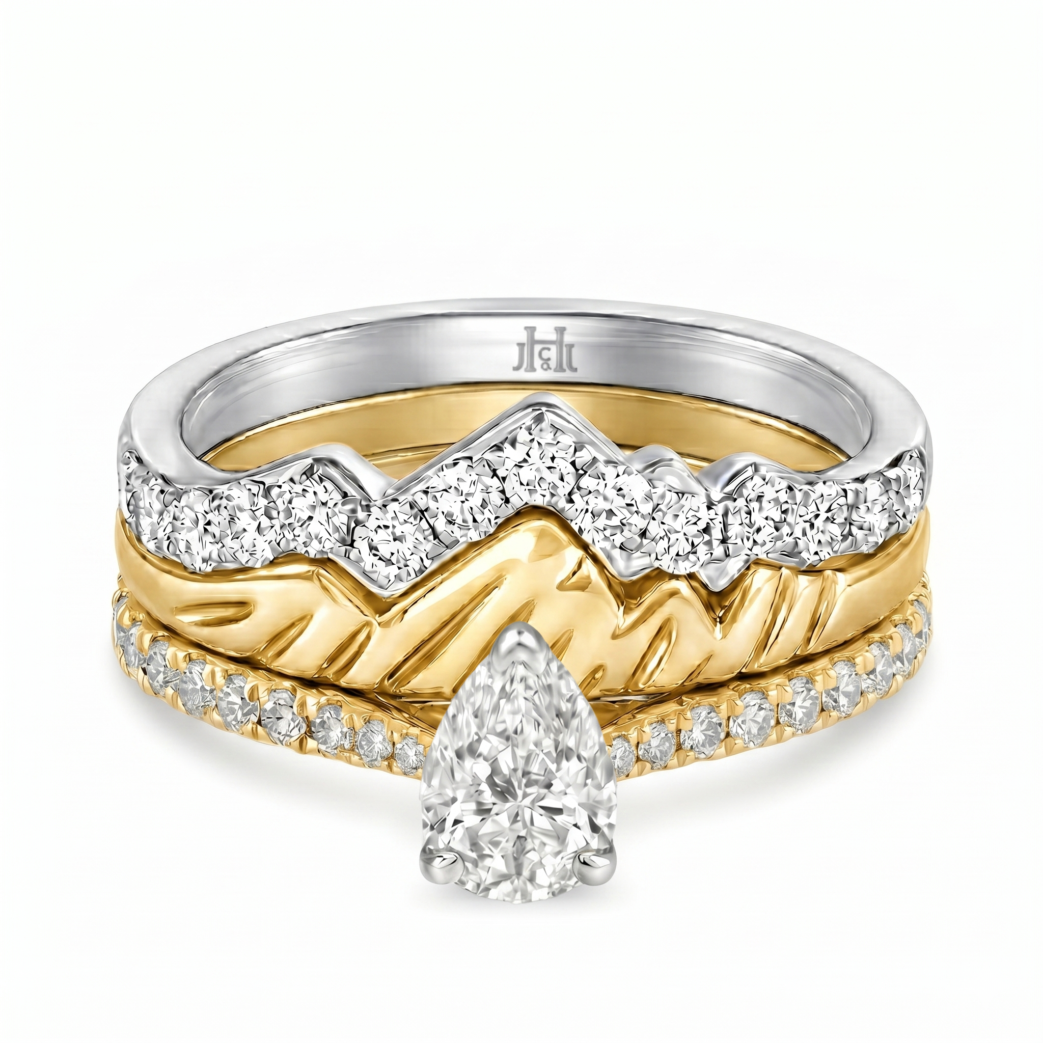 Le PeTeton Pear Diamond Solitaire Engagement Trio Stack Rings with Pavé Set in 18K Gold (Copy) - Jackson Hole Jewelry Company