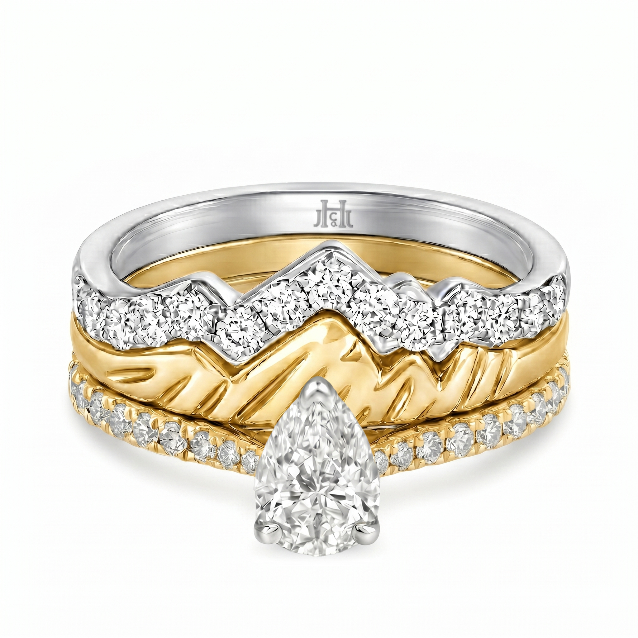 Le PeTeton Pear Diamond Solitaire Engagement Trio Stack Rings with Pavé Set in 18K Gold (Copy) - Jackson Hole Jewelry Company