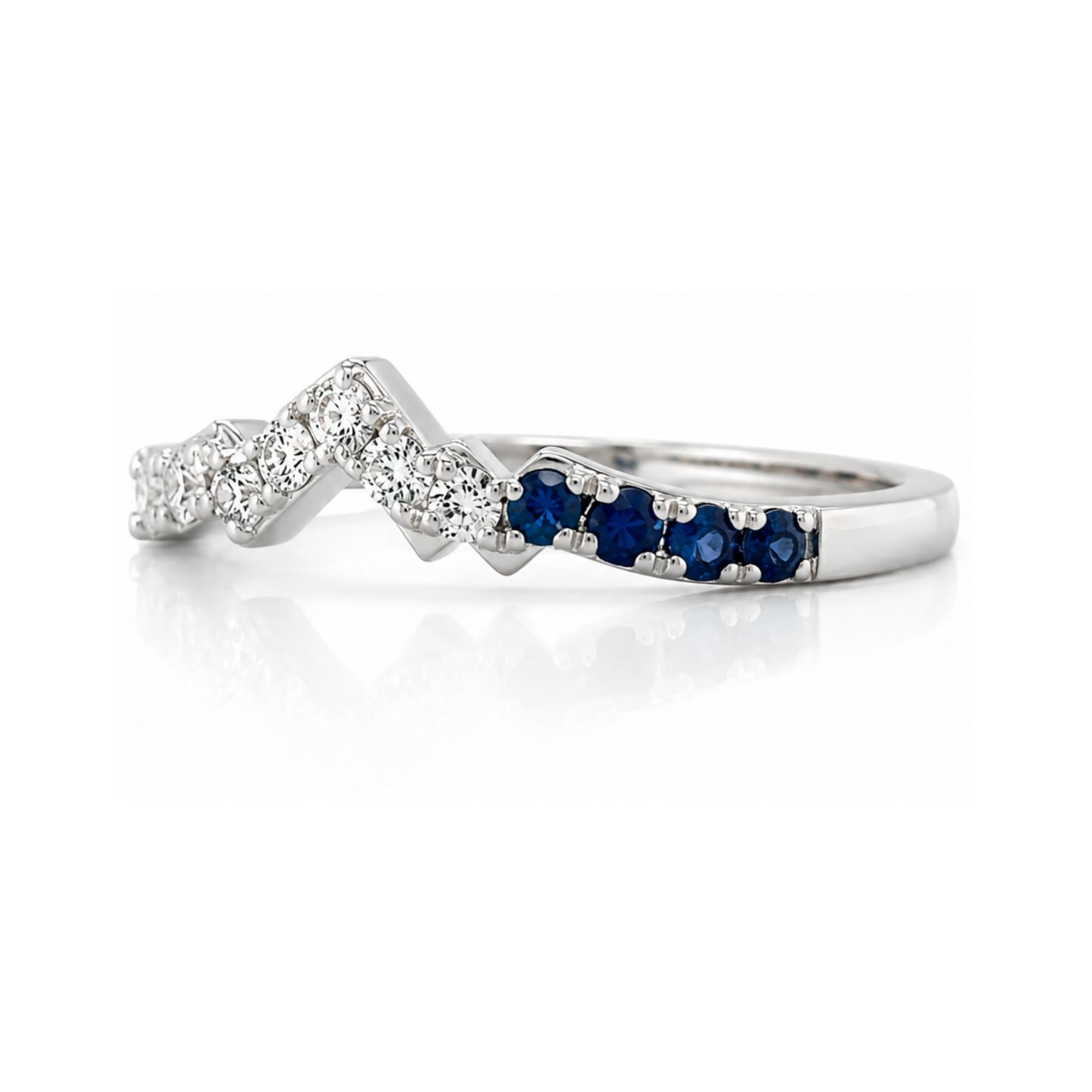 USA Diamond Snow Top Ring with Rubies and Sapphires in 18K White Gold - Jackson Hole Jewelry Company