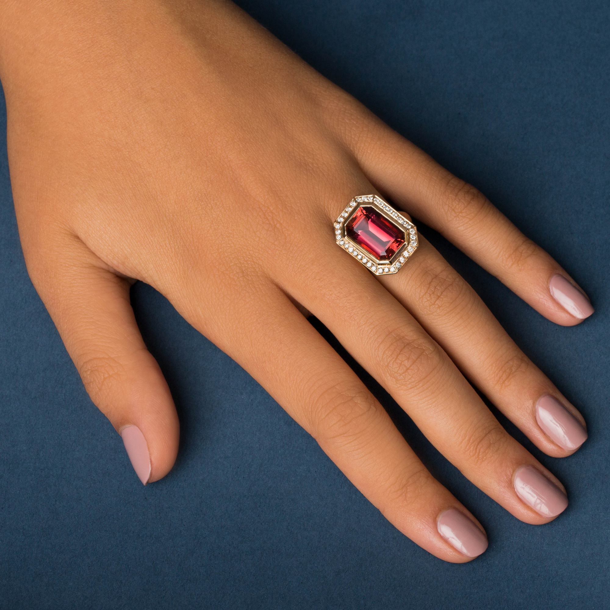 Omi Privé Tourmaline, Tsavorite Garnet & Diamond Ring in 18K Rose Gold - Jackson Hole Jewelry Company