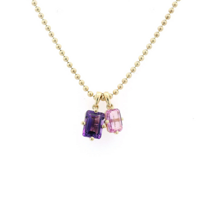 Emerald Cut Pink Sapphire and Amethyst in 14K Yellow Gold - Jackson Hole Jewelry Company