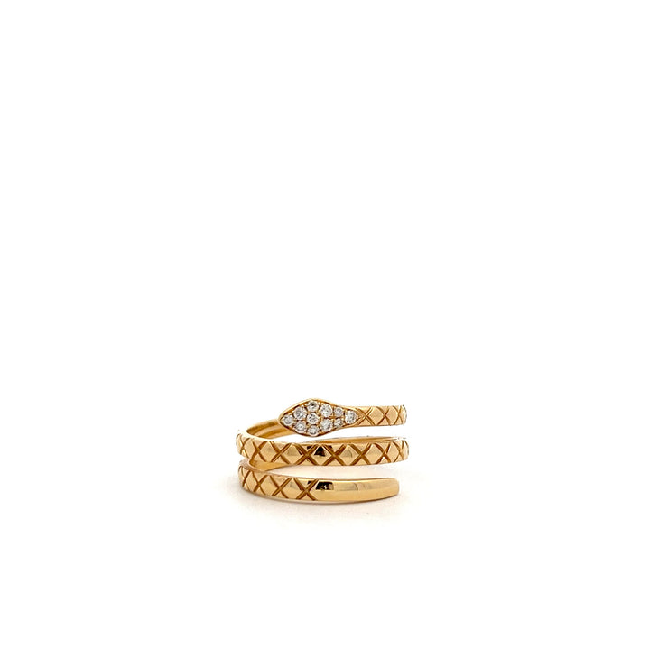 18K YELLOW GOLD SERPENT RING WITH DIAMOND PAVE HEAD - Jackson Hole Jewelry Company