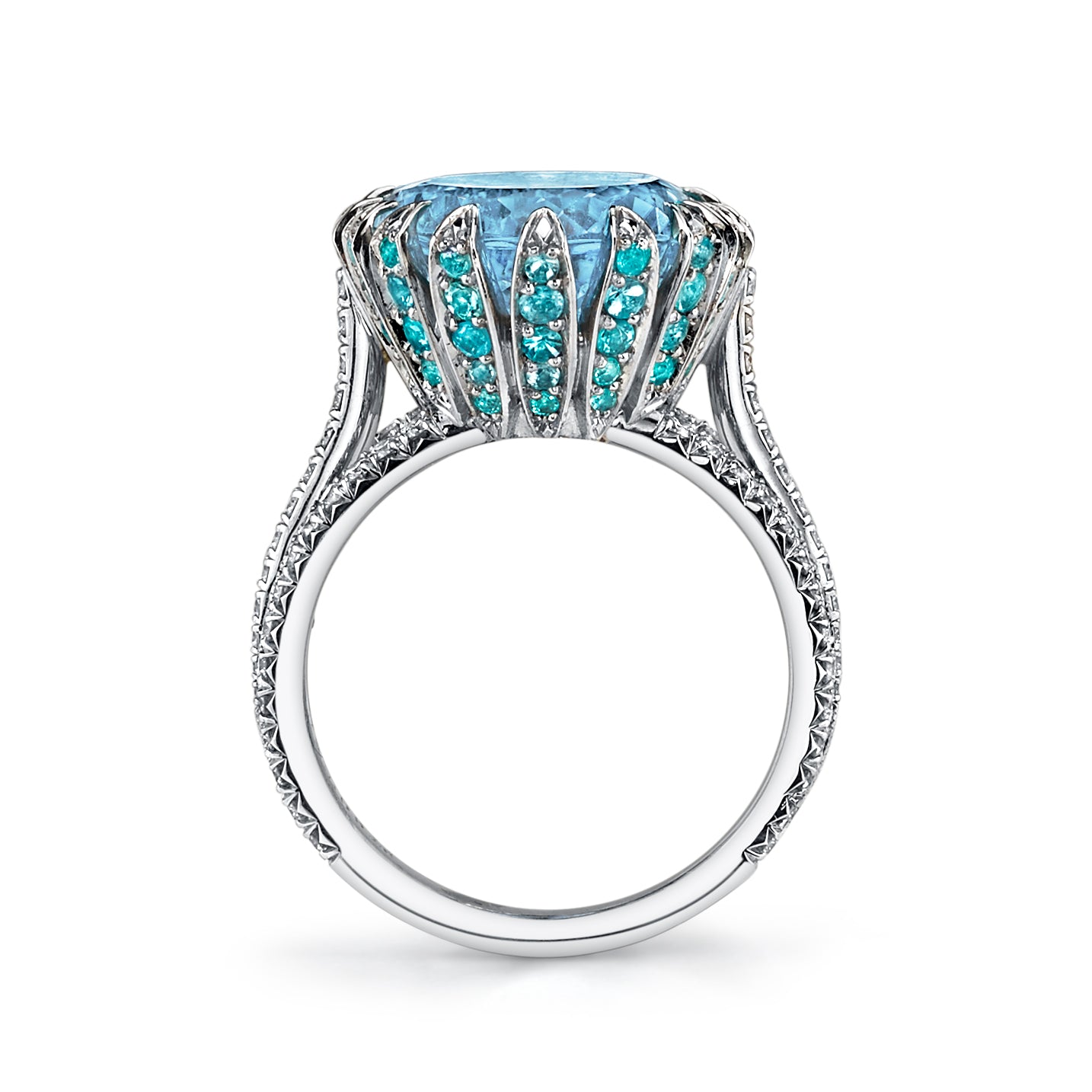 Omi Privé - Aquamarine, Paraiba Tourmaline & Diamond Ring in Platinum - Jackson Hole Jewelry Company
