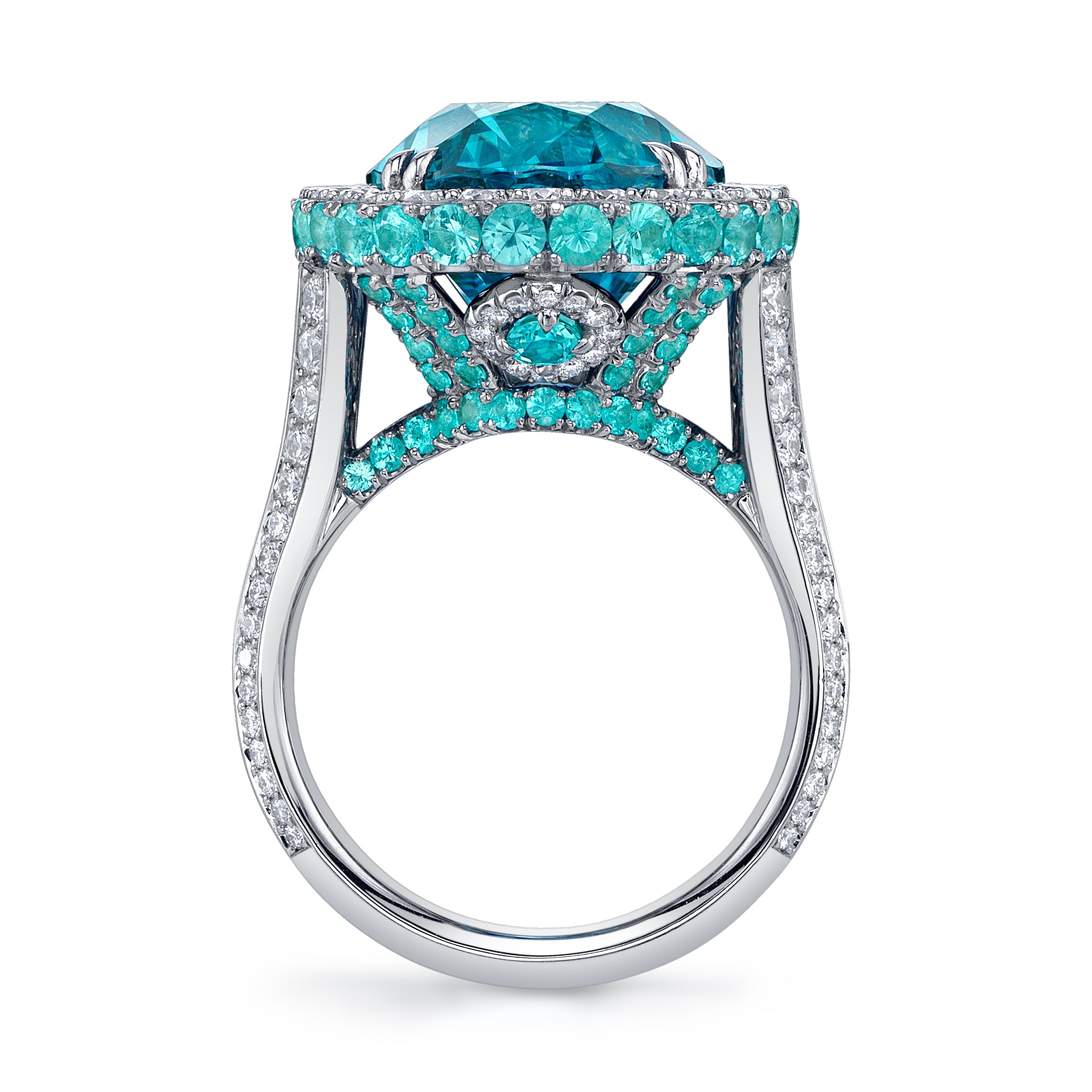 Omi Privé - Blue Zircon, Paraíba Tourmaline & Diamond Ring in Platinum - Jackson Hole Jewelry Company