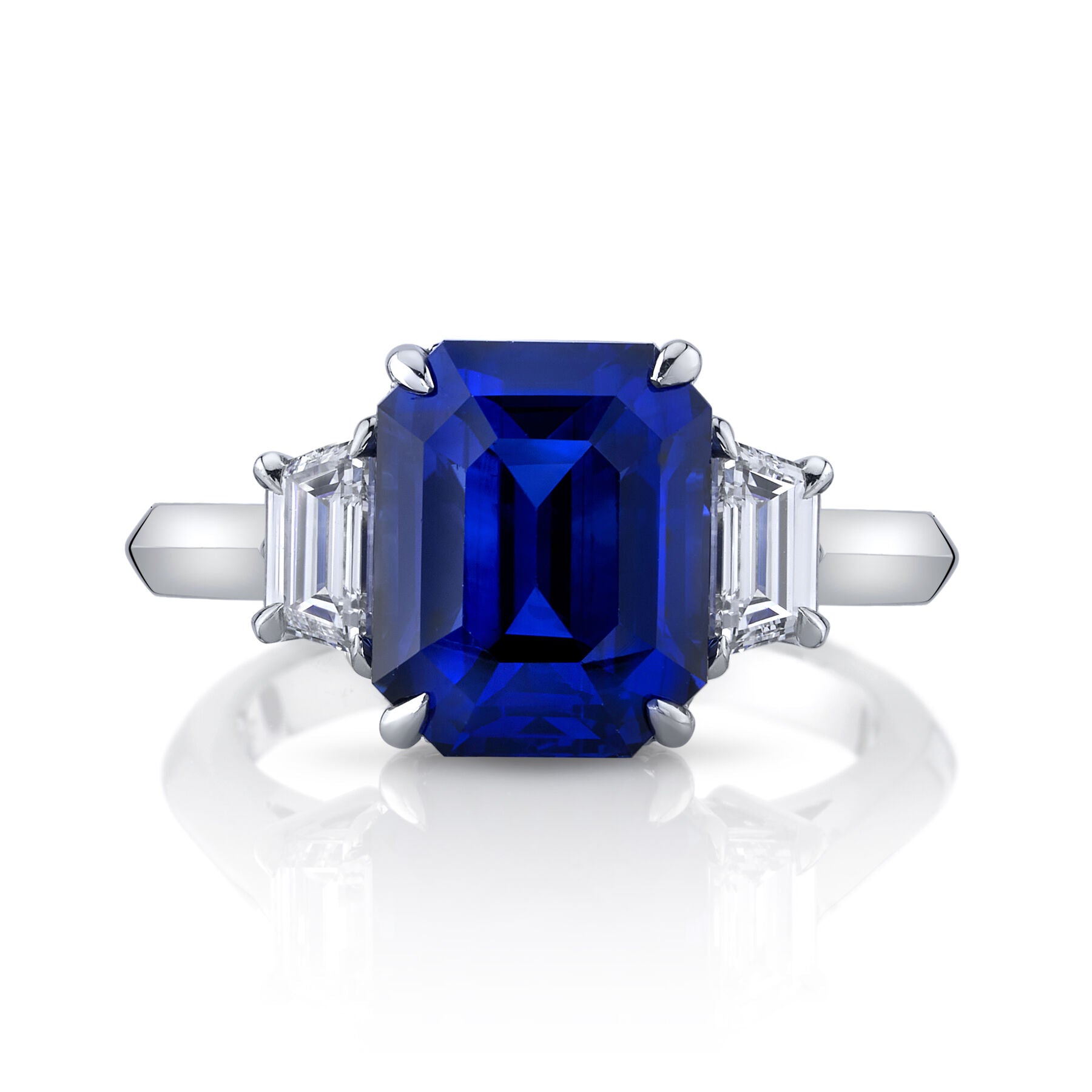 Omi Privé - Blue Sapphire & Diamond 3-Stone Ring in Platinum - Jackson Hole Jewelry Company