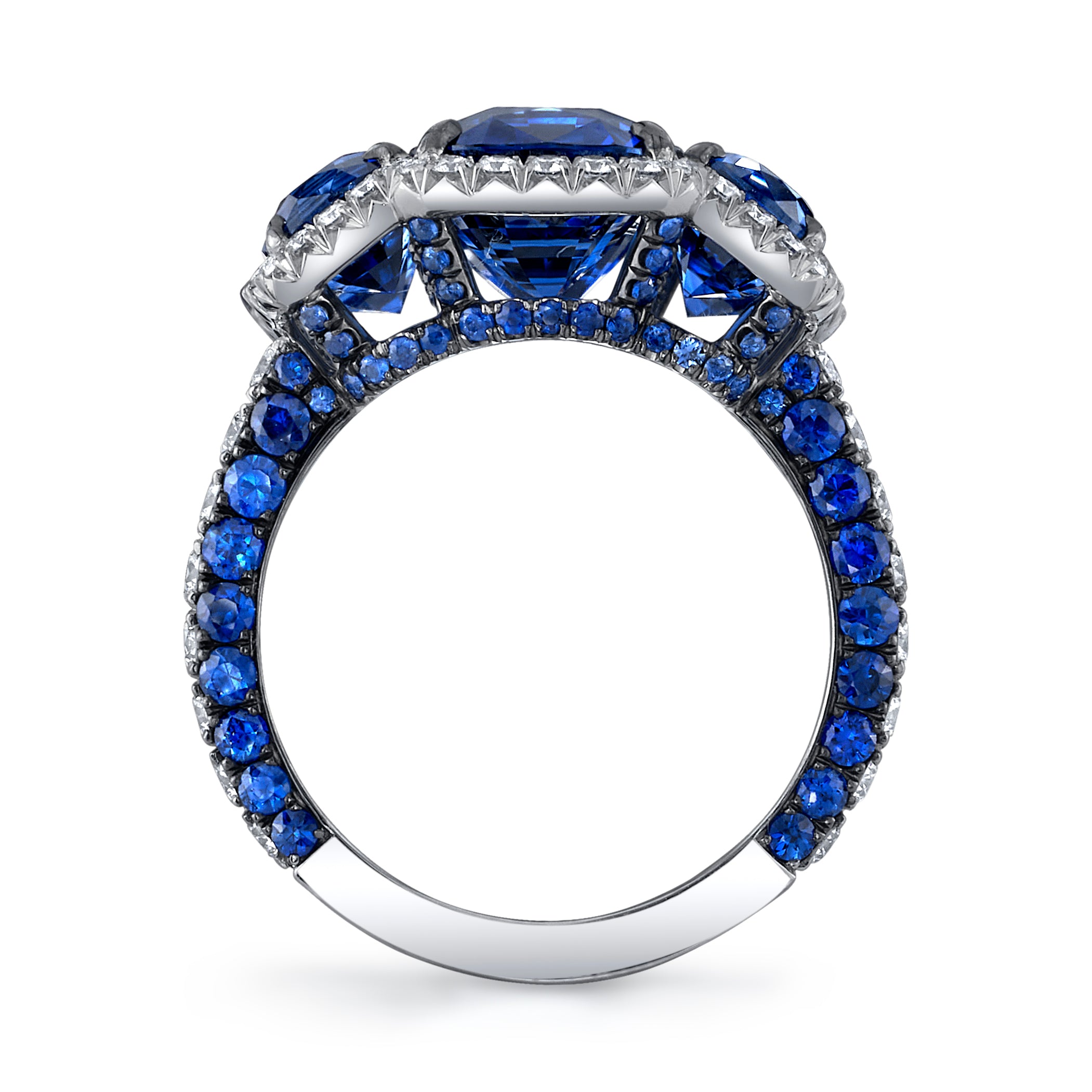 Omi Privé - Blue Sapphire & Diamond 3-Stone Ring in Platinum - Jackson Hole Jewelry Company