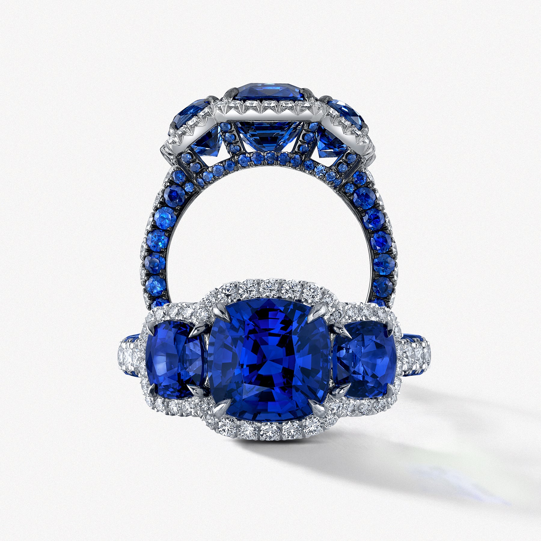 Omi Privé - Blue Sapphire & Diamond 3-Stone Ring in Platinum - Jackson Hole Jewelry Company