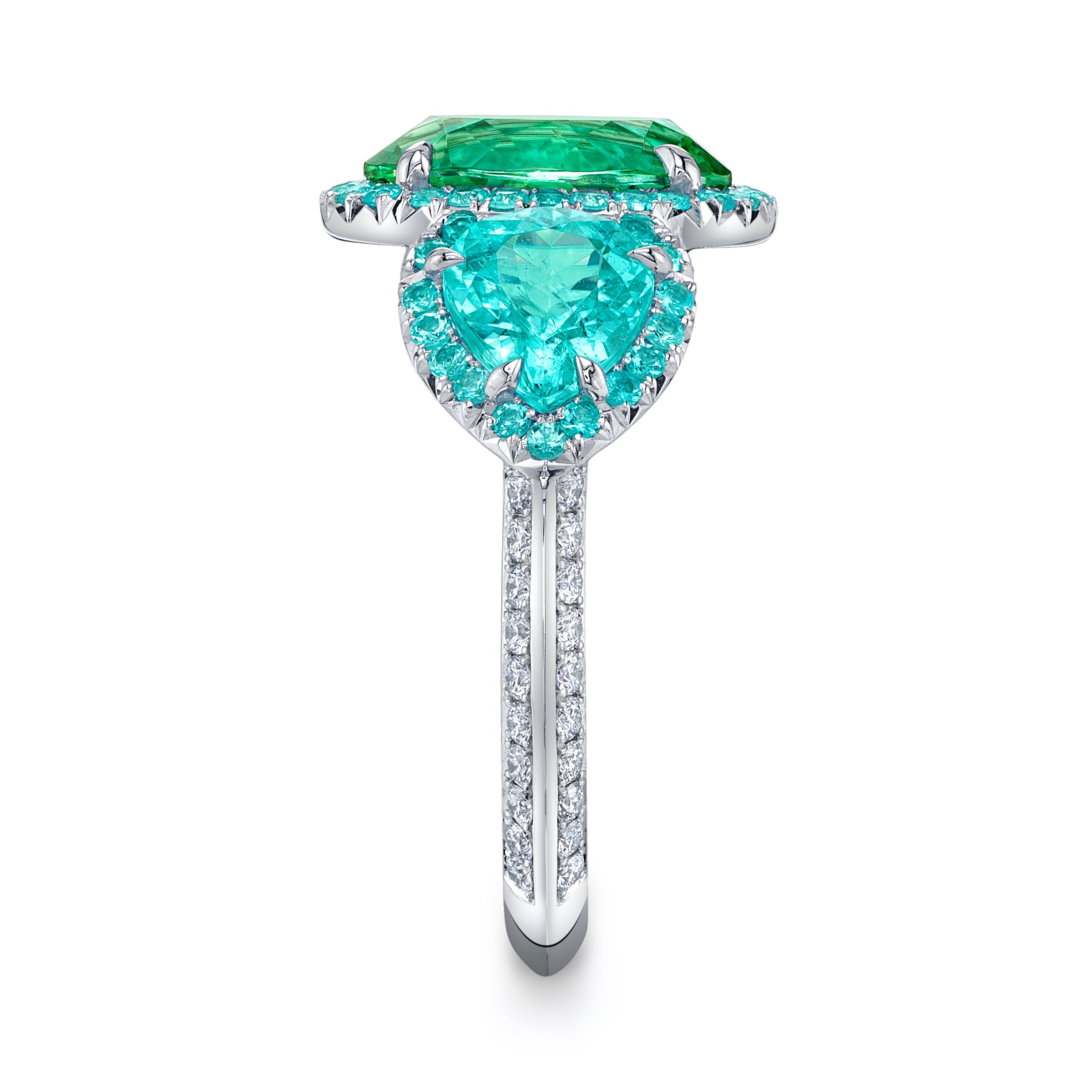 Omi Privé Green Tourmaline, Paraiba Type Tourmaline, Paraiba, Tsavorite Garnet & Diamond Ring in Platinum - Jackson Hole Jewelry Company