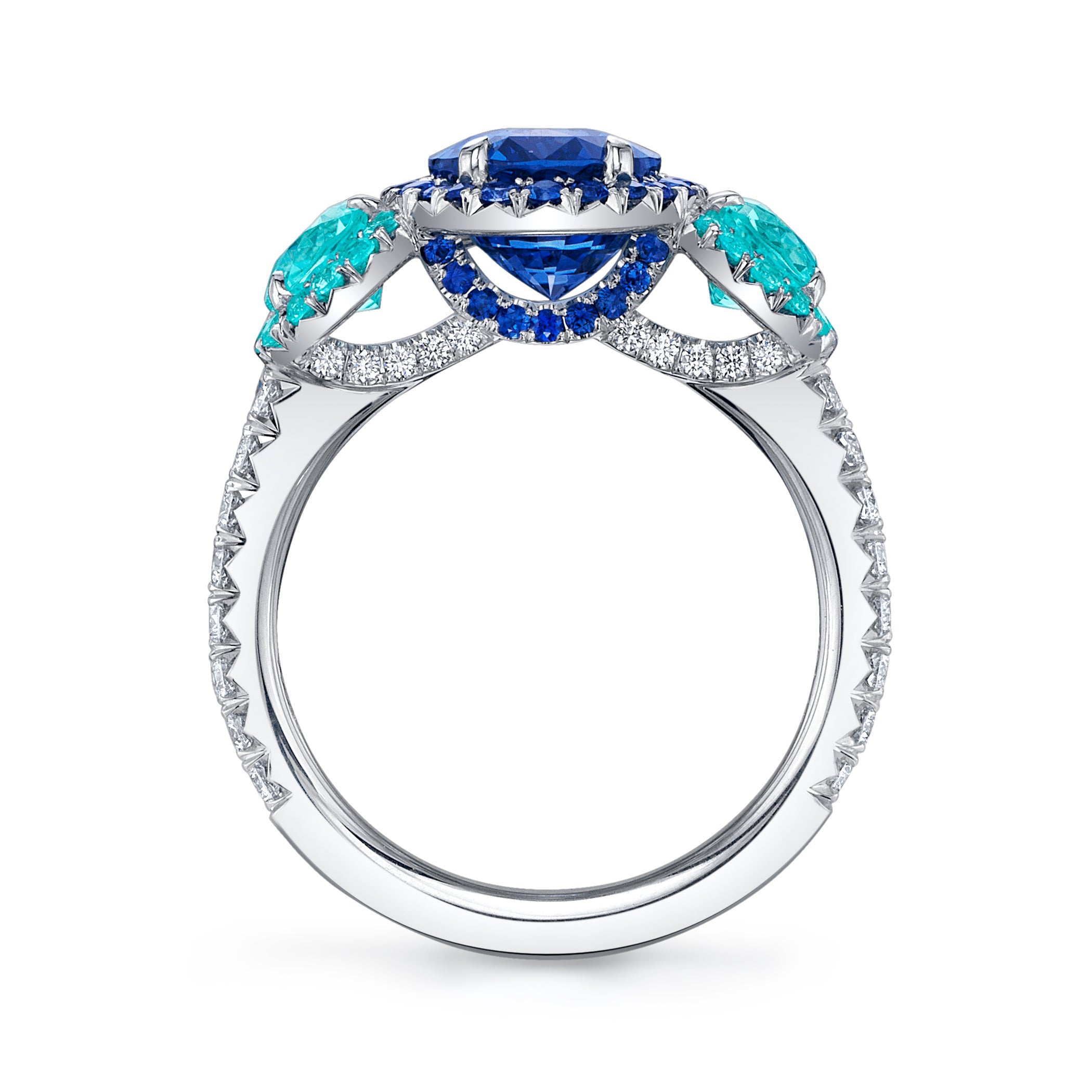 Omi Privé - Cobalt Spinel, Paraiba-Type Tourmaline, Paraiba, Sapphire & Diamond Ring in Platinum - Jackson Hole Jewelry Company