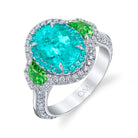 Omi Privé Paraiba Type Tourmaline, Tsavorite, Paraiba & Diamond Ring in Platinum - Jackson Hole Jewelry Company