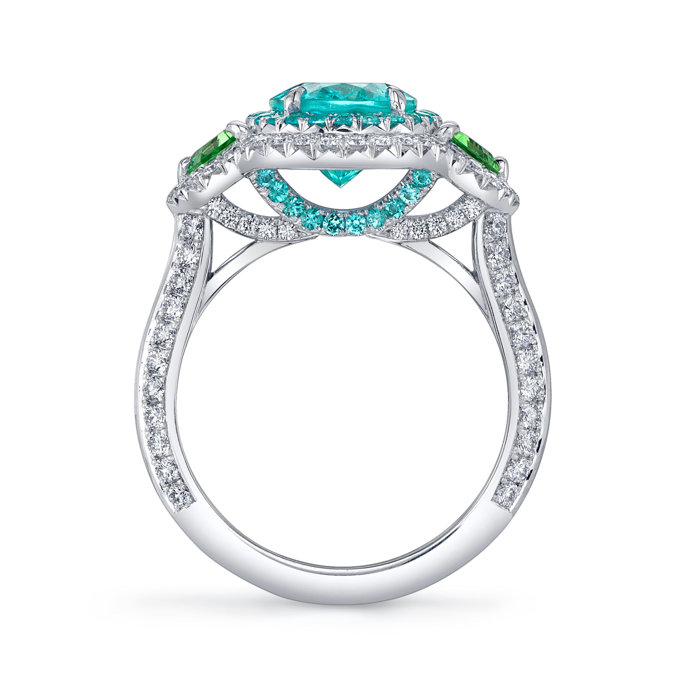 Omi Privé Paraiba Type Tourmaline, Tsavorite, Paraiba & Diamond Ring in Platinum - Jackson Hole Jewelry Company