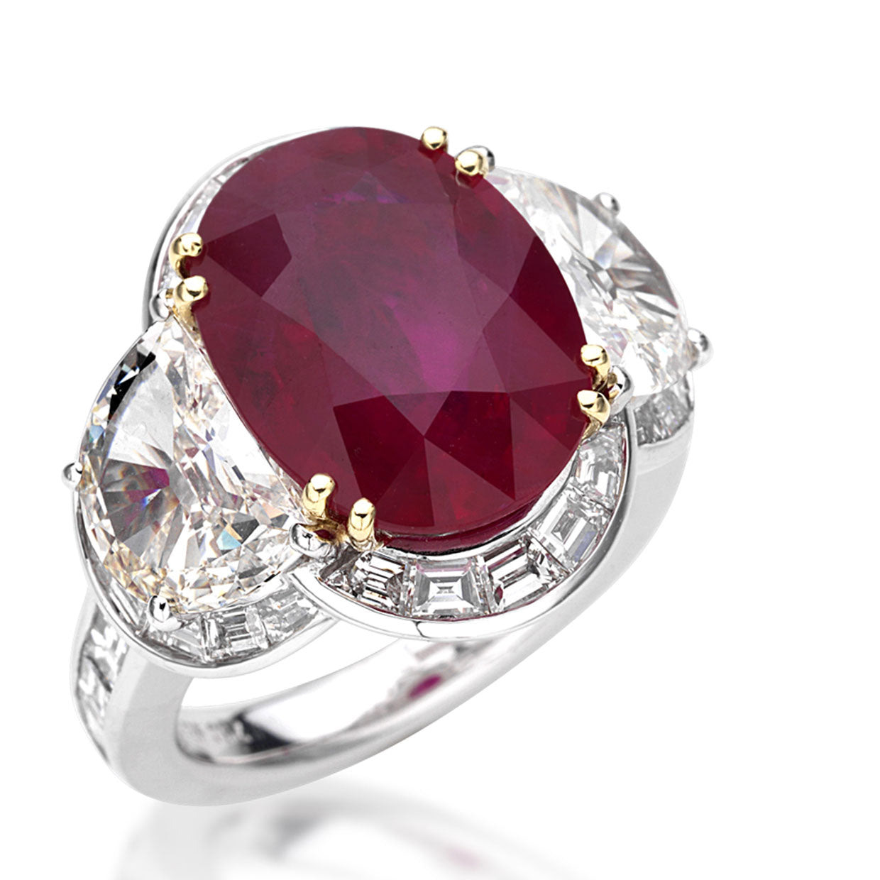 Picchiotti - Oval Ruby and Half-Moon Diamond Ring in 18K White Gold - Jackson Hole Jewelry Company