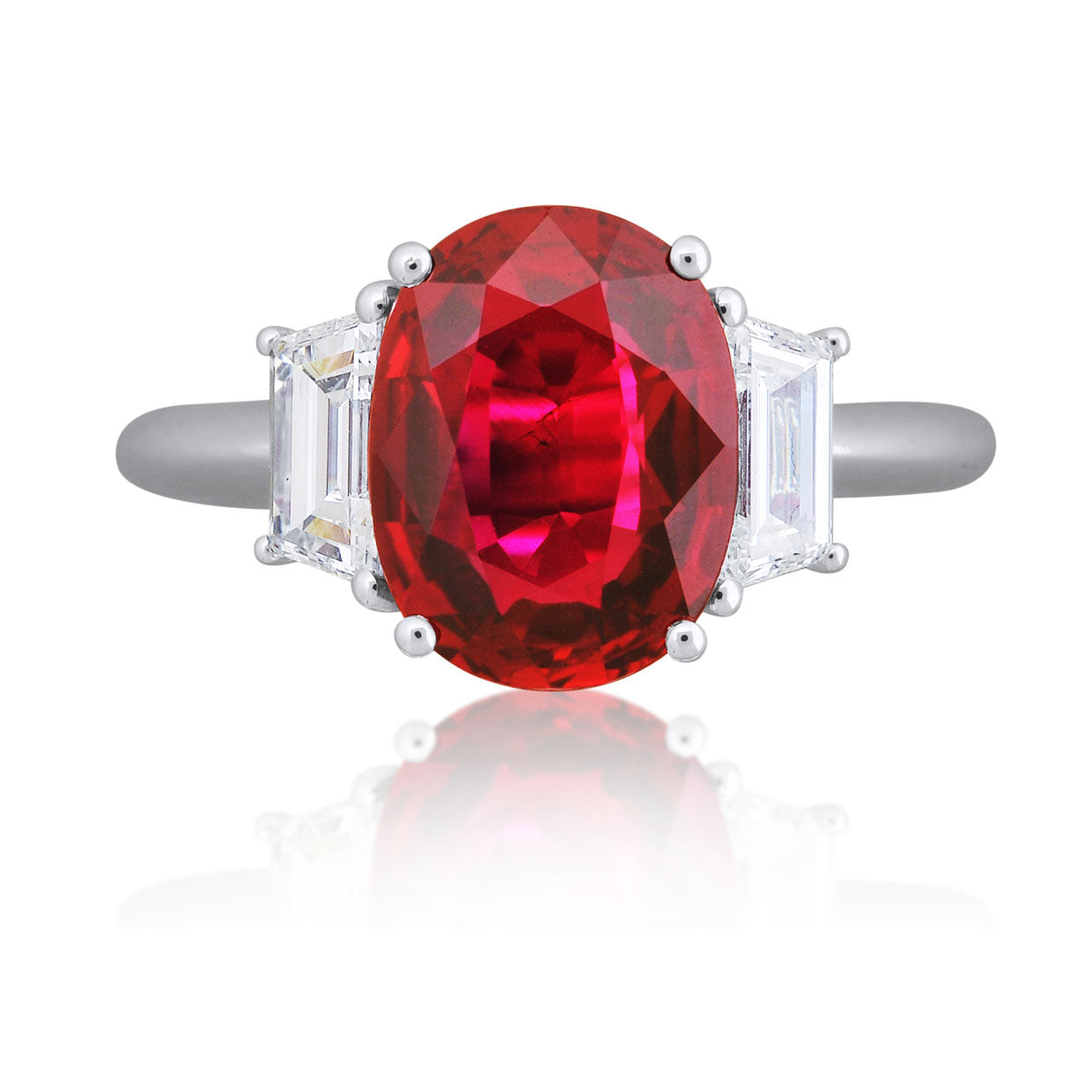 Picchiotti - Oval Ruby and Trapezoide White Diamond Ring in Platinum - Jackson Hole Jewelry Company
