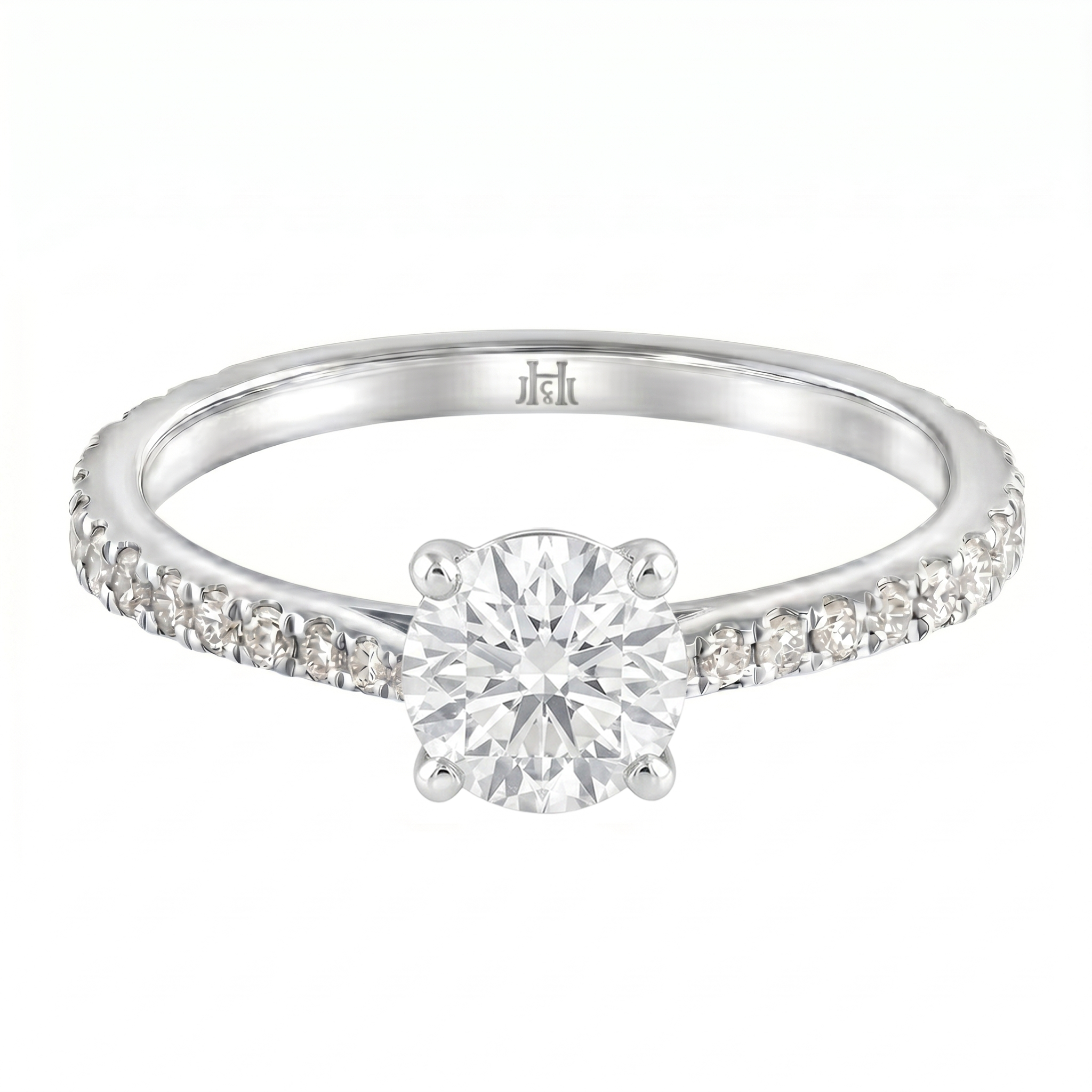 Le Grande Teton Round French Cut Diamond Solitaire Engagement Ring with Pavé Set in 18K Gold - Jackson Hole Jewelry Company