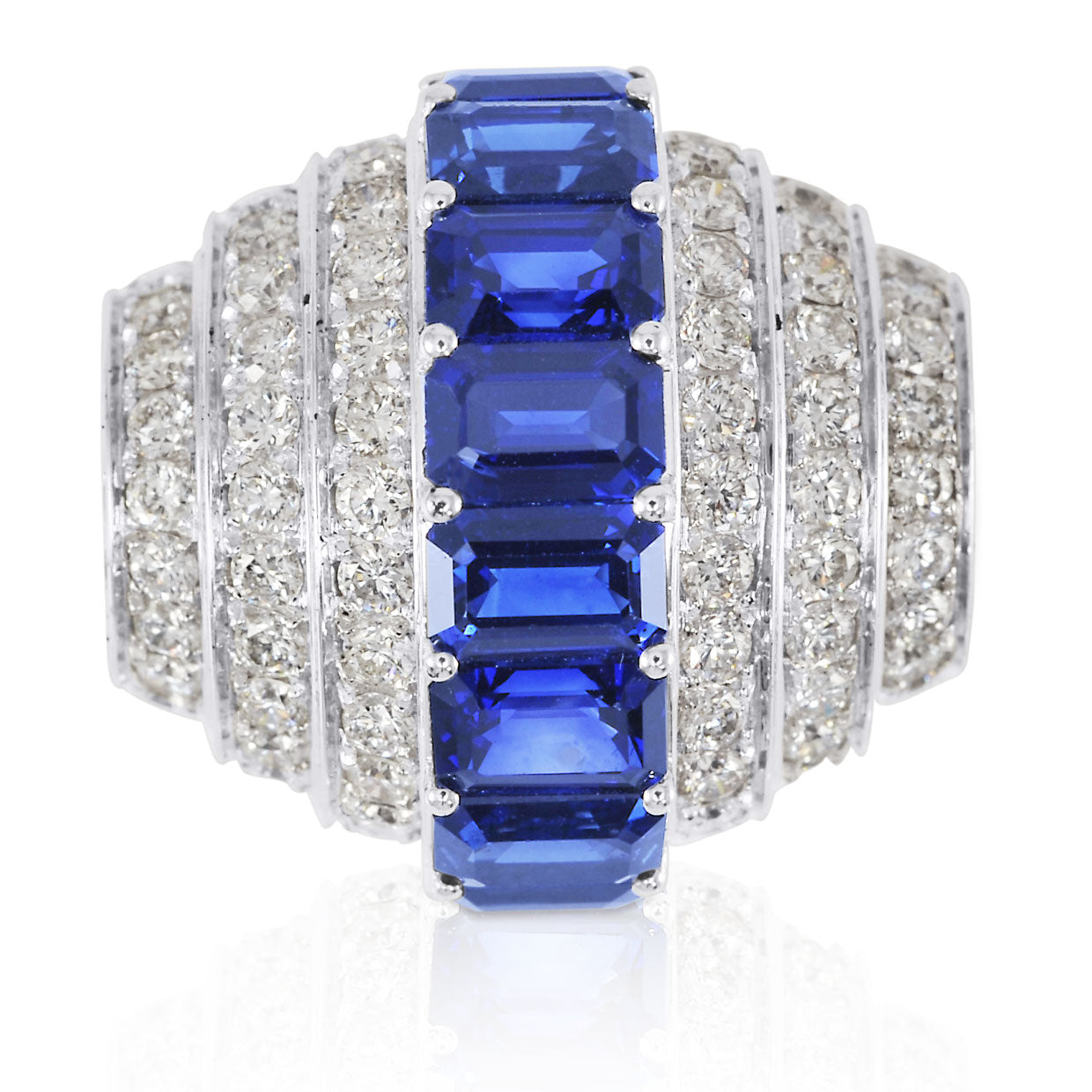 Picchiotti - Octagonal Blue Sapphire and Diamond Ring in 18K White Gold - Jackson Hole Jewelry Company