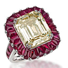 Picchiotti - Emerald-Cut Diamond and Buff Topped Ruby Ring in 18K White Gold - Jackson Hole Jewelry Company