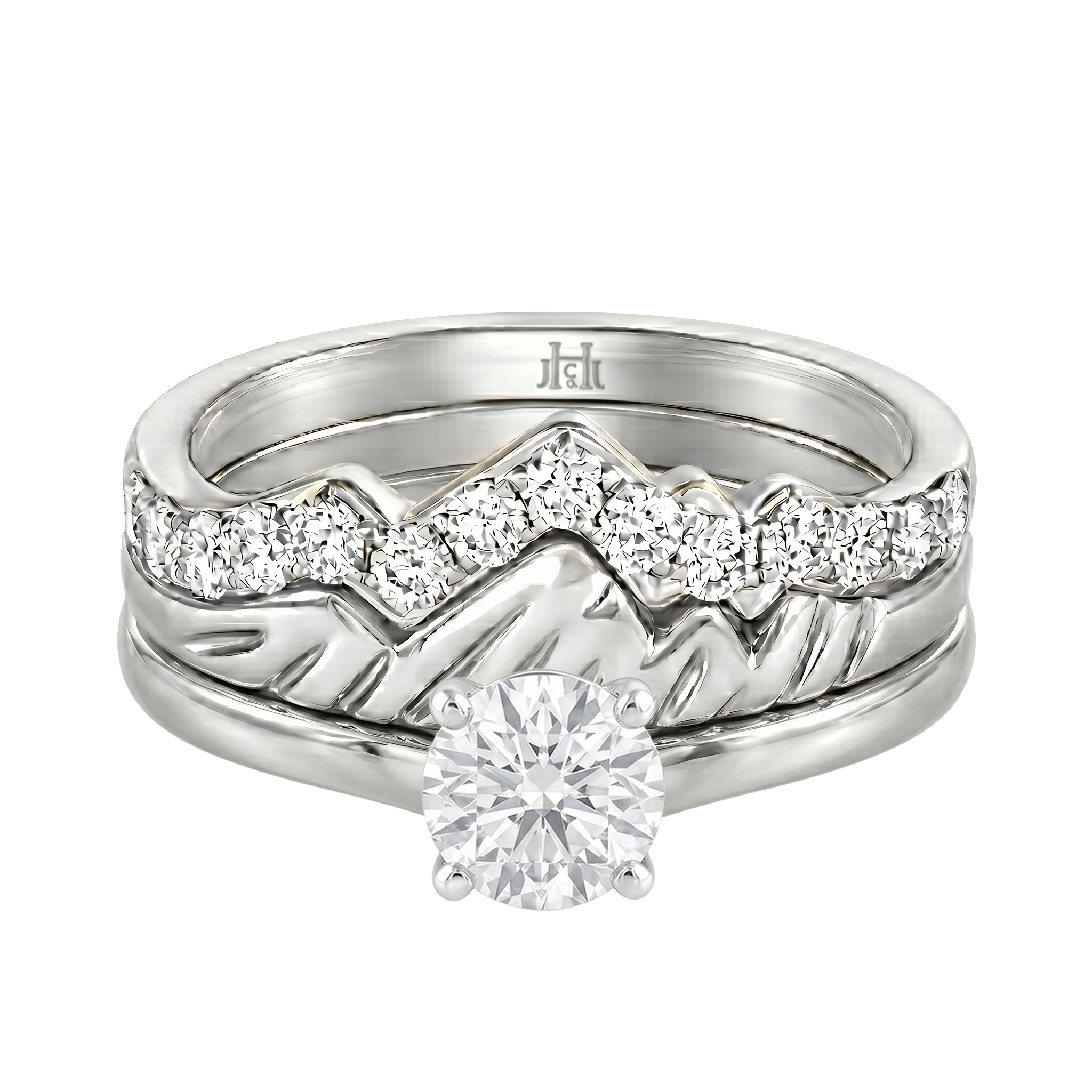 Le PeTeton Round French Cut Diamond Solitaire Engagement Trio Stack Rings in 18K Gold - Jackson Hole Jewelry Company