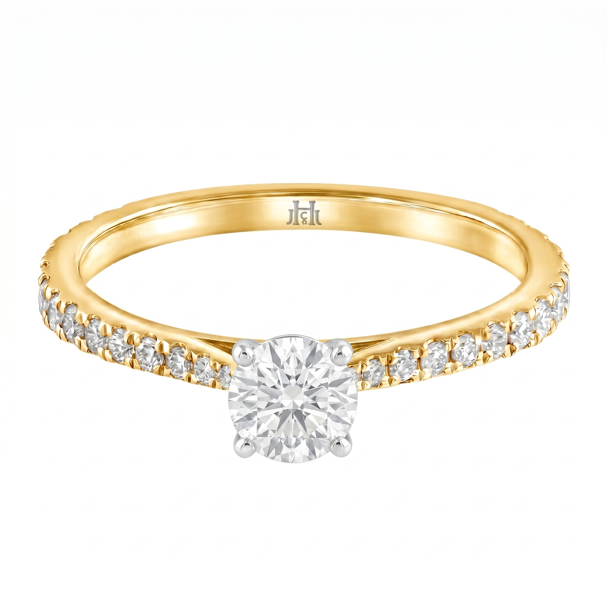 Le PeTeton Round French Cut Diamond Engagement Ring with Pavé Set in 18K Gold - Jackson Hole Jewelry Company