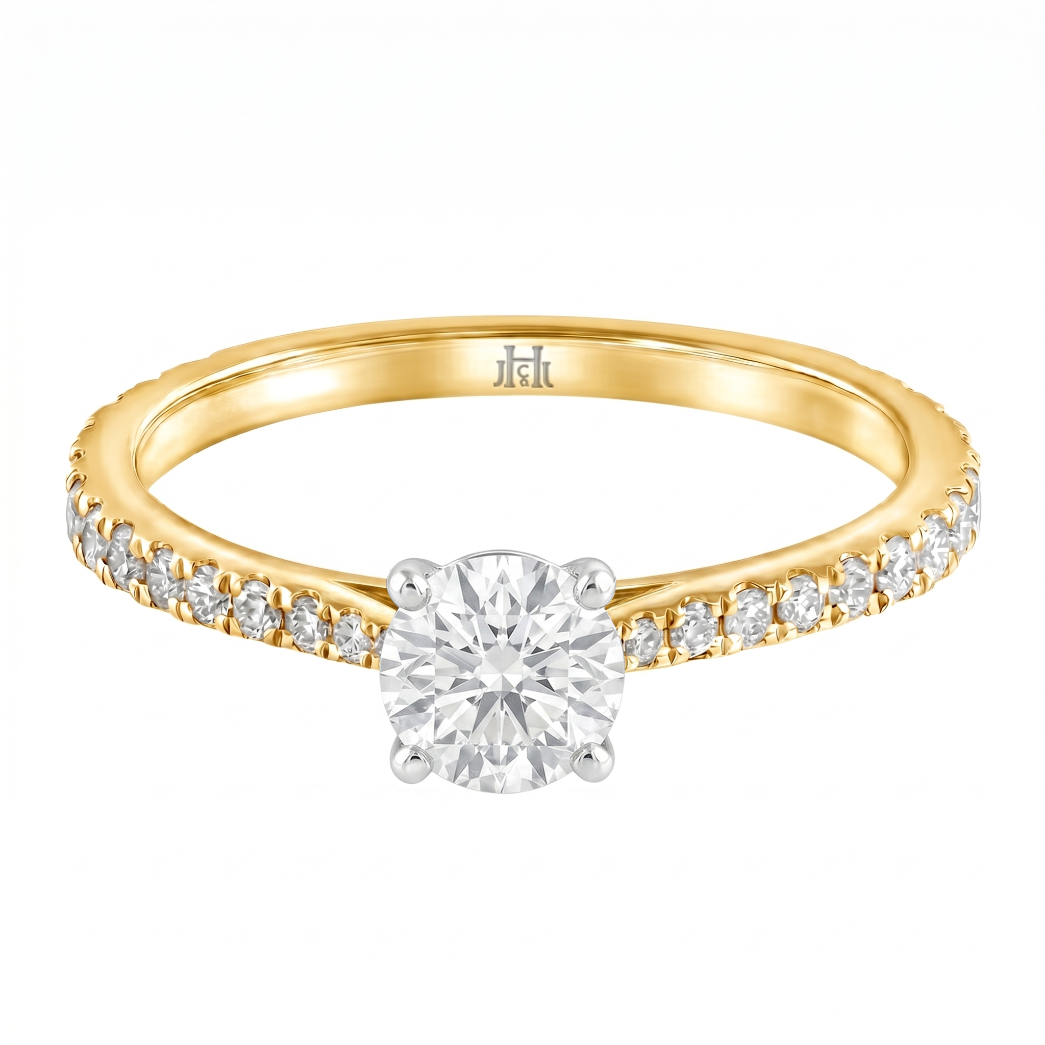 Le PeTeton Round French Cut Diamond Engagement Ring with Pavé Set in 18K Gold - Jackson Hole Jewelry Company