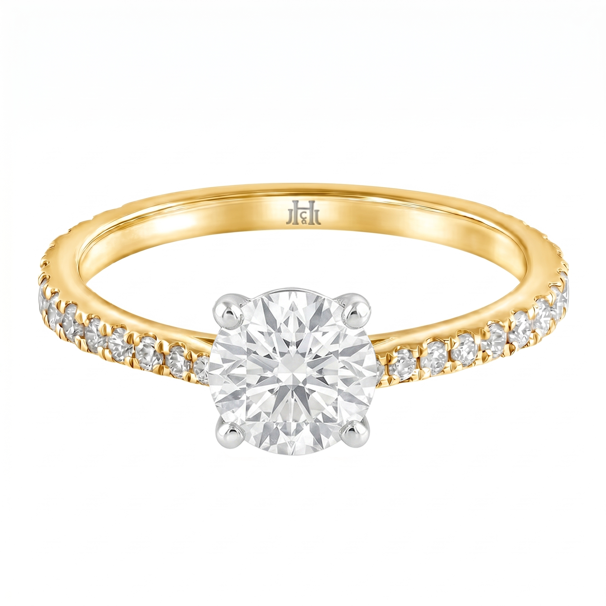 Le Grande Teton Round French Cut Diamond Solitaire Engagement Ring with Pavé Set in 18K Gold - Jackson Hole Jewelry Company