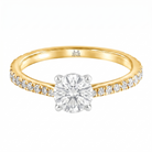 Le Grande Teton Round French Cut Diamond Solitaire Engagement Ring with Pavé Set in 18K Gold - Jackson Hole Jewelry Company
