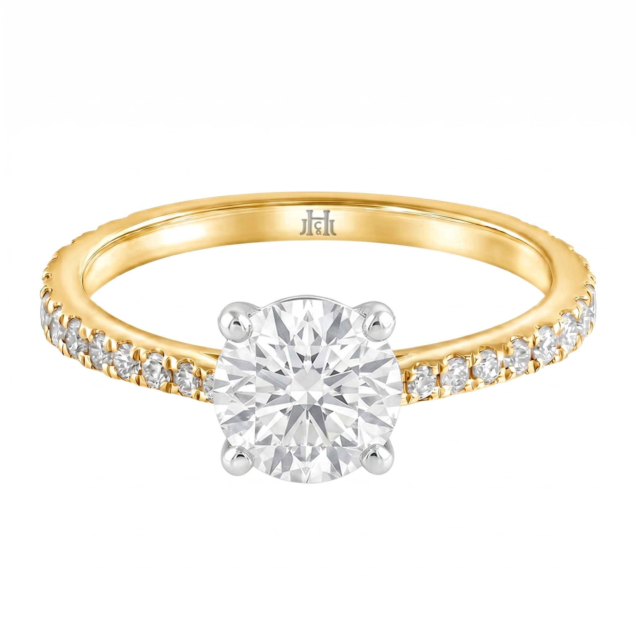 Le Grande Teton Round French Cut Diamond Solitaire Engagement Ring with Pavé Set in 18K Gold - Jackson Hole Jewelry Company