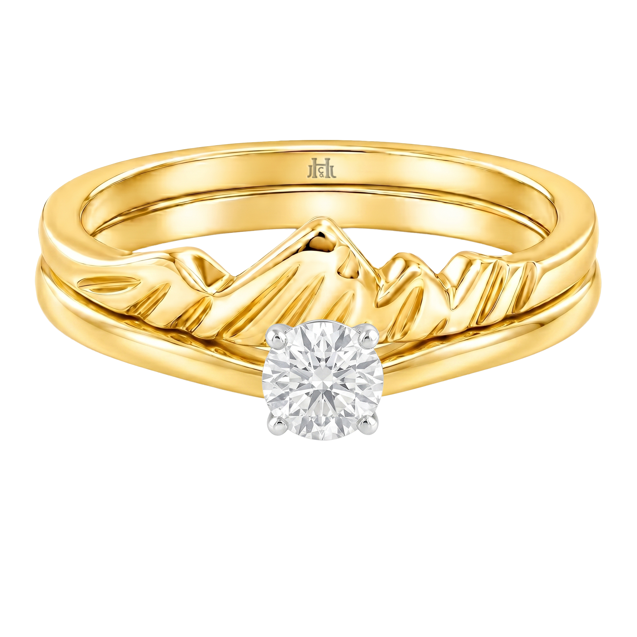 Le PeTeton Round French Cut Diamond Solitaire Engagement Dúo Stack Rings in 18K Gold - Jackson Hole Jewelry Company