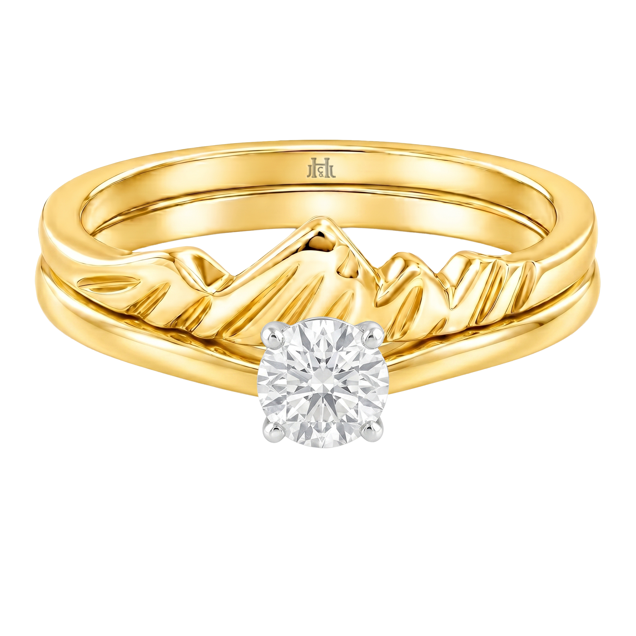 Le PeTeton Round French Cut Diamond Solitaire Engagement Dúo Stack Rings in 18K Gold - Jackson Hole Jewelry Company