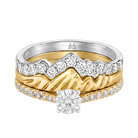 Le PeTeton Round French Cut Diamond Solitaire Engagement Trio Stack Rings with Pavé Set in 18K Gold - Jackson Hole Jewelry Company