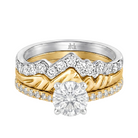 Le Grande Teton Round French Cut Diamond Solitaire Engagement Trio Stack Rings with Pavé Set in 18K Gold - Jackson Hole Jewelry Company