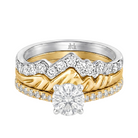 Le Grande Teton Round French Cut Diamond Solitaire Engagement Trio Stack Rings with Pavé Set in 18K Gold - Jackson Hole Jewelry Company