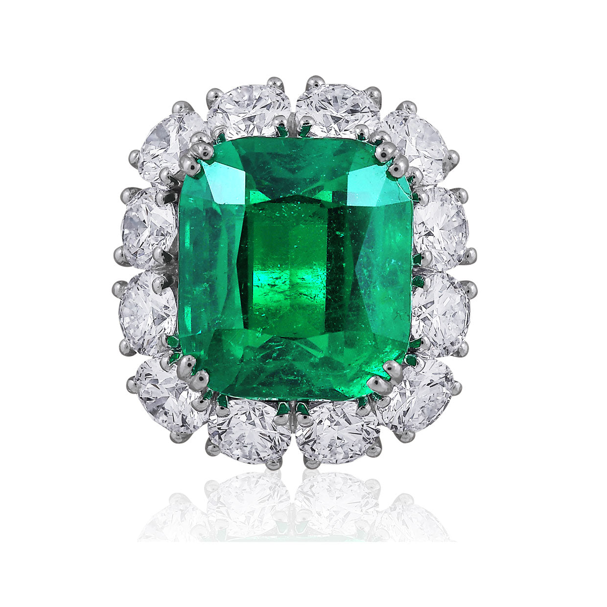 Picchiotti - Cushion Emerald and Round Diamond Ring in Platinum - Jackson Hole Jewelry Company