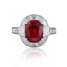 Picchiotti - Cushion Ruby and Baguette-Cut White Diamond Ring in Platinum - Jackson Hole Jewelry Company
