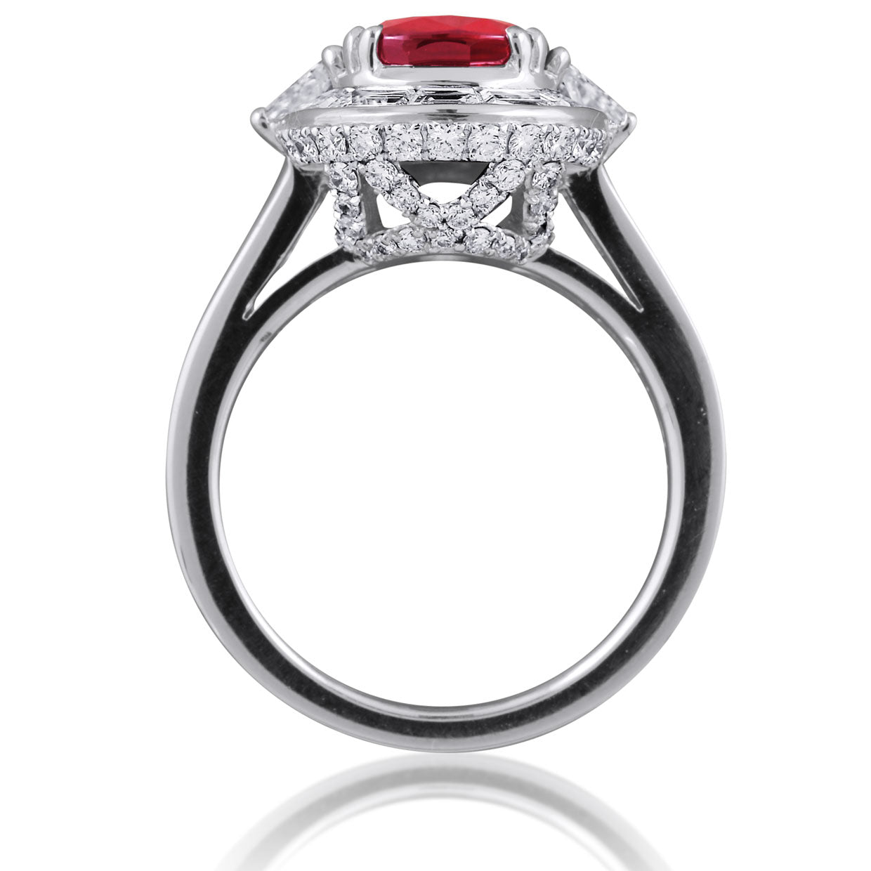 Picchiotti - Cushion Ruby and Baguette-Cut White Diamond Ring in Platinum - Jackson Hole Jewelry Company
